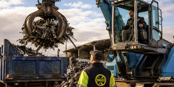 Kunden mit Industriebagger abladen